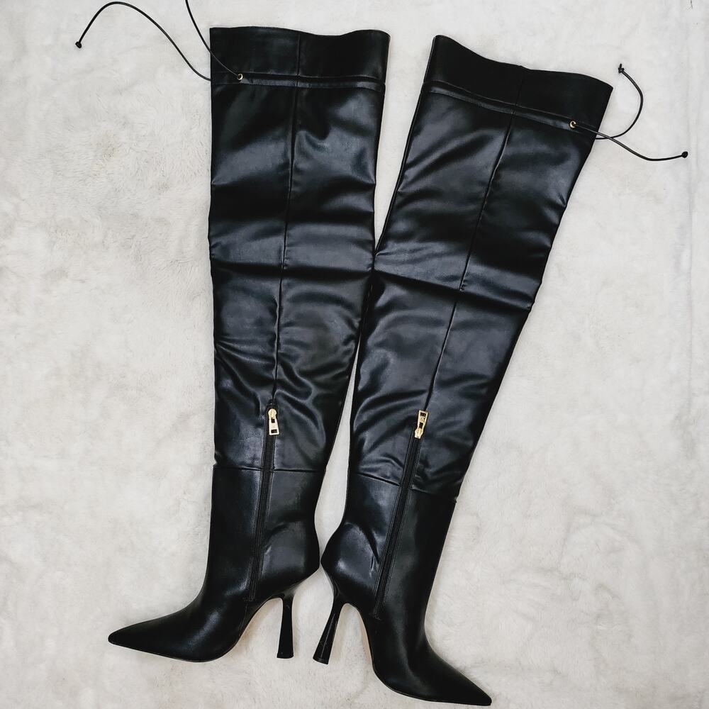 Good American Carla Black Faux Leather Over The Knee Slouchy Boots Women's 7.5 - Picture 5 of 9